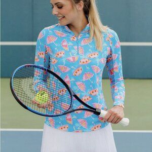 IBKUL Women 1/4 Zip Top Golf Umbrella Print L Multicolor UPF 50 Long Sleeve